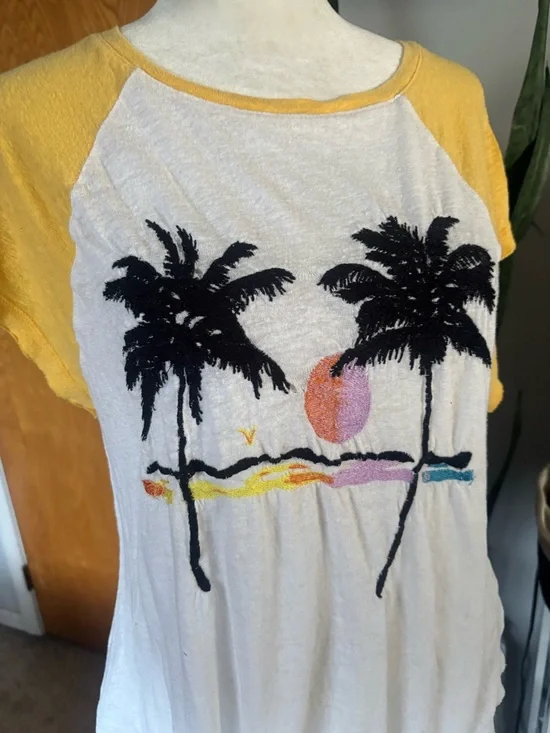 Free People Yellow Sleeve Palm Tree Graphic Tee - Picture 5 of 8